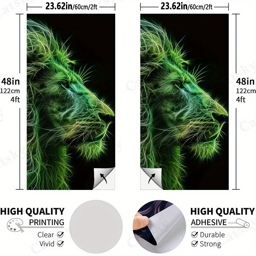 ملصق وجه الأسد الأخضر النيون، ملصق رمل من الفينيل المسطح ثنائي الأبعاد - صديق للميزانية وقيمة عالية، خالي من الفقاعات وسهل اللصق، وات #2