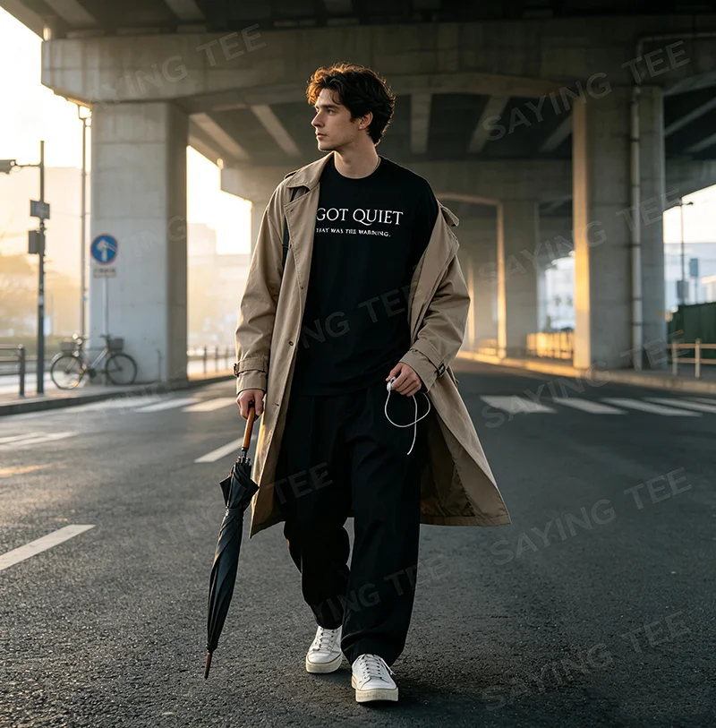 I Got Quiet That Was The Warning Lustiges Sarkastisches Stimmungs-T-Shirt Y2k Personalisierte Buchstaben Bedrucktes Spruch-T-Shirt Damen Herren Streetwear – Detail 4