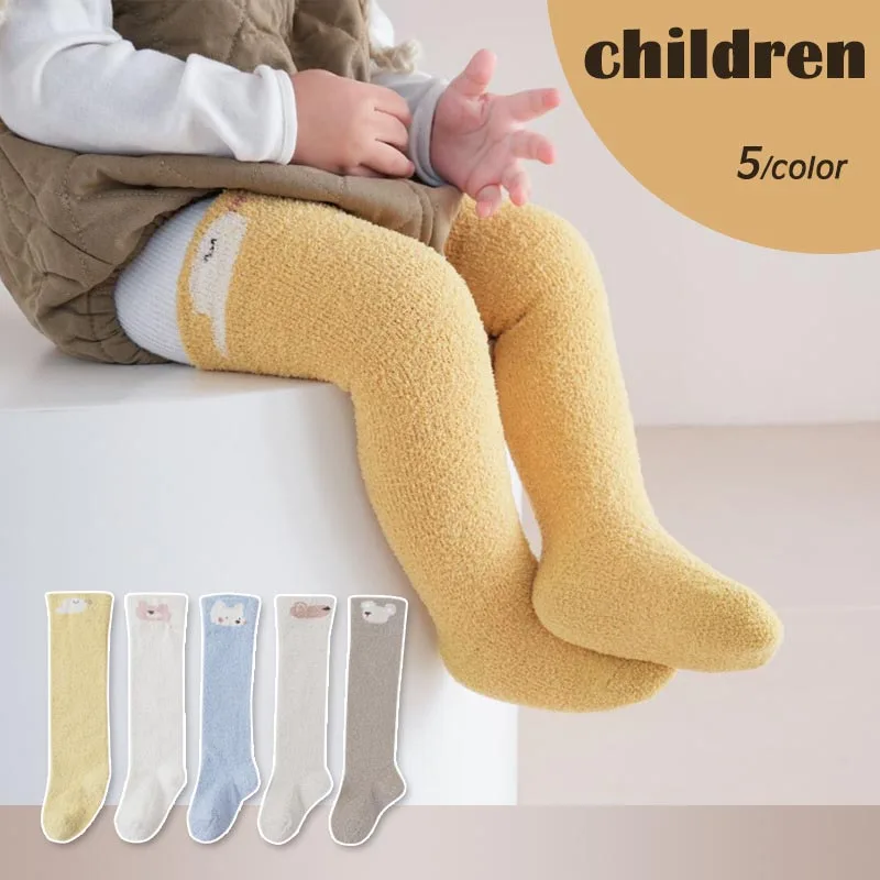 Cute Baby Long Stockings Coral Velvet Socks 6-36M Boys Girls Toddler Over Knee Sock Winter Warm Kids Footwear Leg Protectors