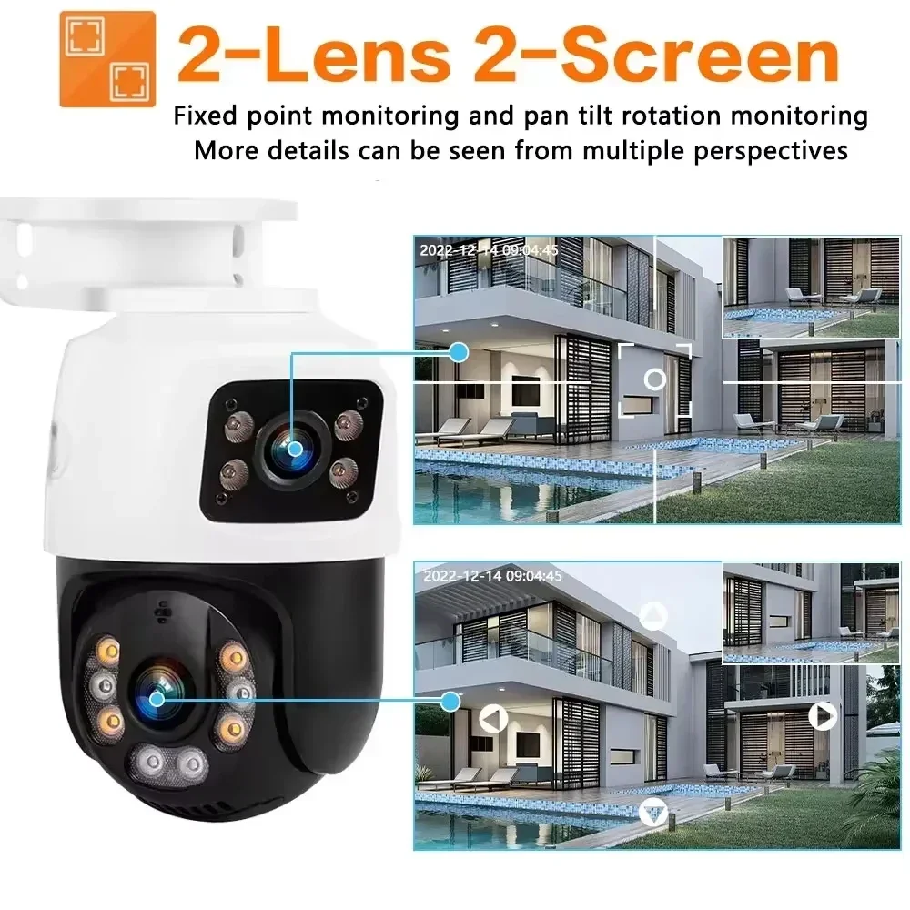 Dual Lens 8MP POE PTZ IP Camera System Outdoor 4K PTZ Home Security Camera Sets Two-Way Audio 10CH 4K PoE NVR Kit ICsee/XMeye