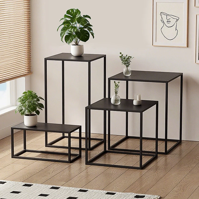 Nordic Metal Side Table Minimalist Square Plant Stand for Small Spaces Living Room Sofa End Table Multifunctional Display Shelf