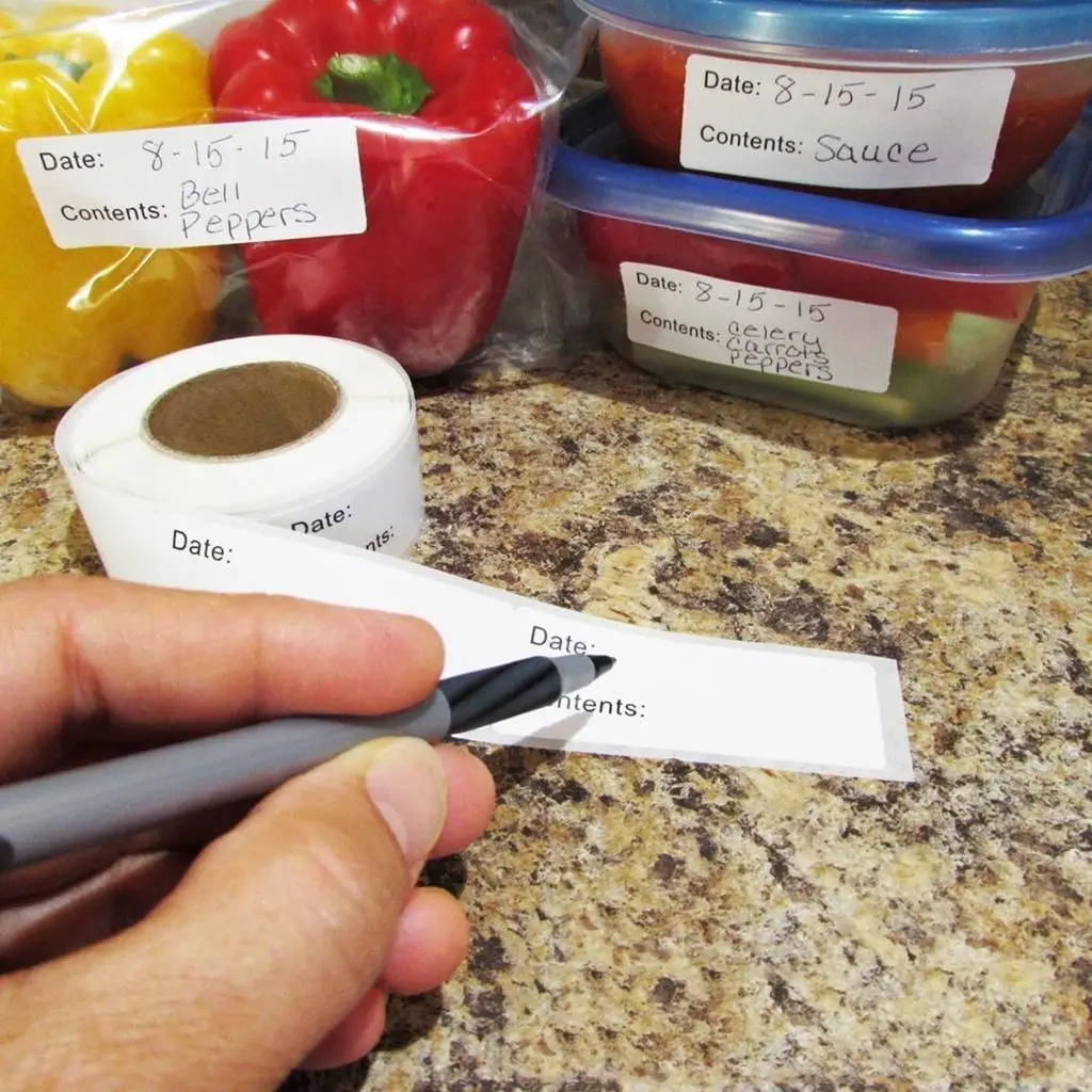 Mark Labels Stickers Writable Adhesive Food Label Paper Roll for Refrigerator and Freezer Storage