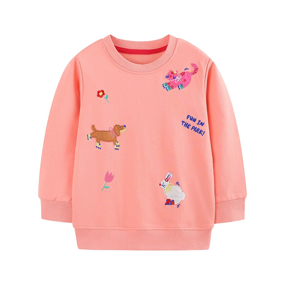 Jumping Meters 2-7T New Arrival Long Sleeve Girls Sweatshirts Animals Embroidery Autumn Spring Kids Clothes Sport Shirts Tops