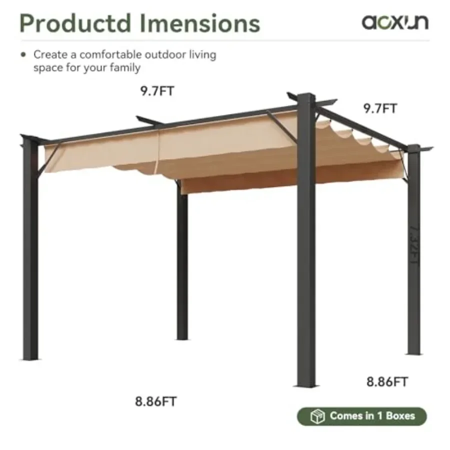 Outdoor Pergola Heavy Duty Metal Fe Patio Pergola with Adjustable Retractable Sun Shade  Modern Backyard Pergola for Garden Dec