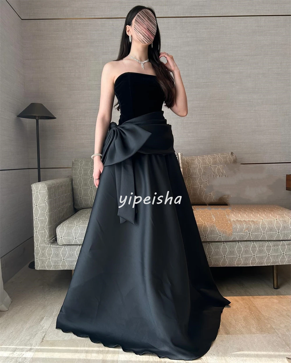 Индивидуальные современные стильные простые джерси с бантом и складками, длинные платья трапециевидной формы без бретелек, платья для особых случаев на заказ, доступны подходящие размеры