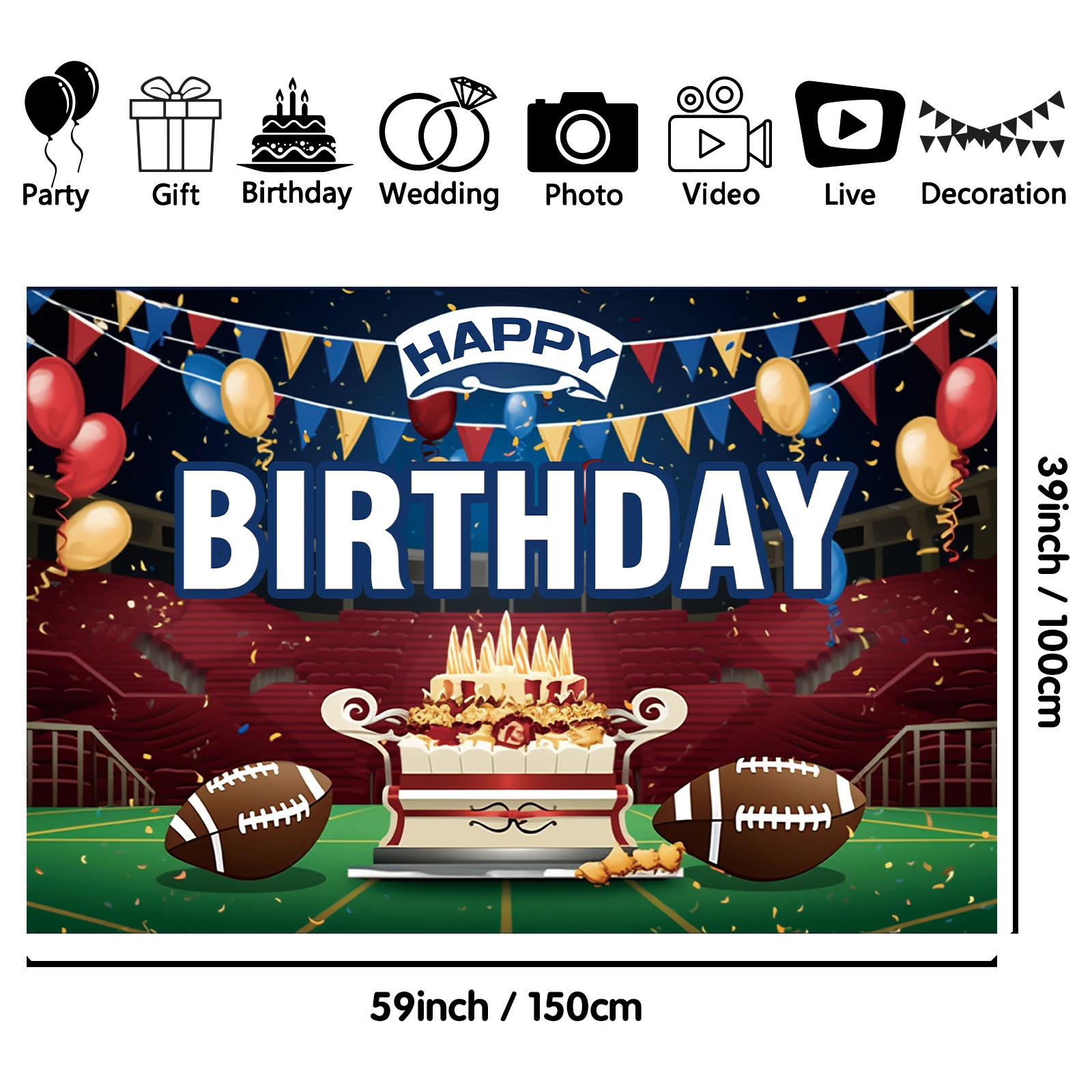 1PCS 100x150cm Happy Birthday(27) Theme Backdrop,Photography Background,Used To Gifts,Activities Or Other Party Decoration