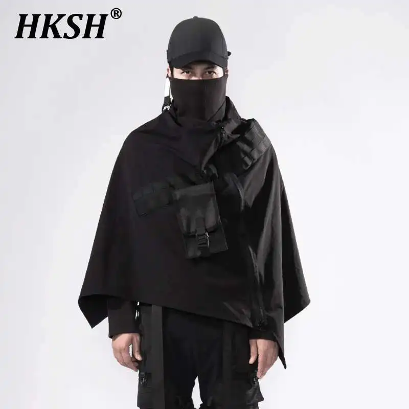 HKSH Spring Autumn Men's Tide Punk Tactical Zipper Outdoor Windproof Shawl Techwear Coat Trend Cape Chic Dark Windbreaker HK2276