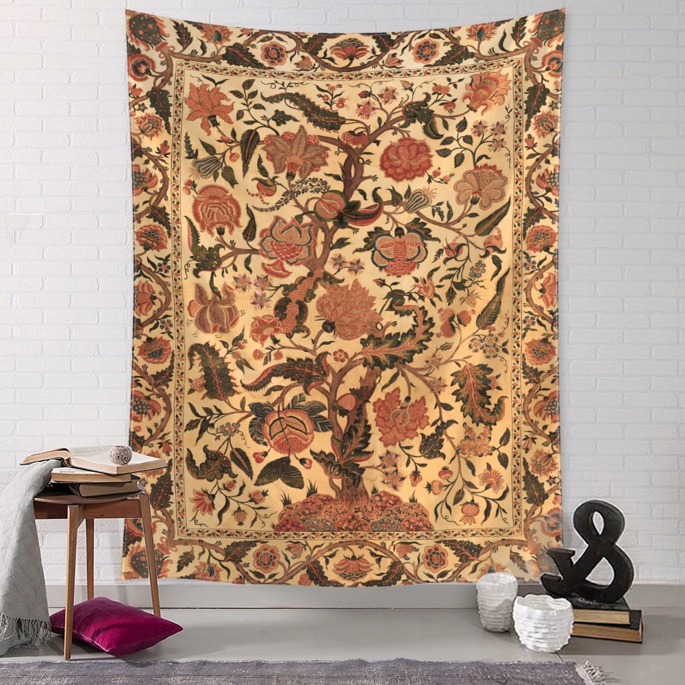 Retro Orange Tree Of Life Tapestry Wall Hanging Abstract Art Hippie Tapies Witchcraft Aesthetics Bedroom Home Decor