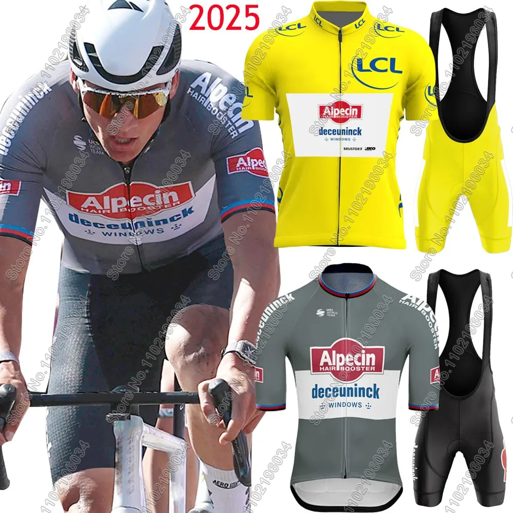 Alpecin Deceuninck 2025, Radtrikot-Set, mvdp, Kleidung, Mathieu Van der Poel, Grau, Herren, Rennrad, Hemden, Anzug, Fahrrad, Trägerhose