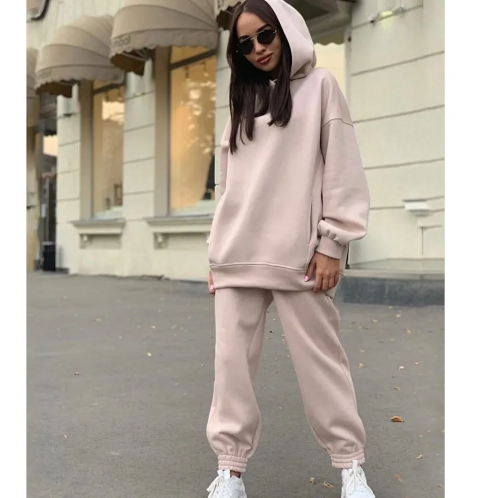 

Осень-зима, новая толстовка с капюшоном, женский комплект из 2 предметов, модный свободный карман, повседневный женский спортивный костюм с эластичной резинкой на талии, длинные брюки