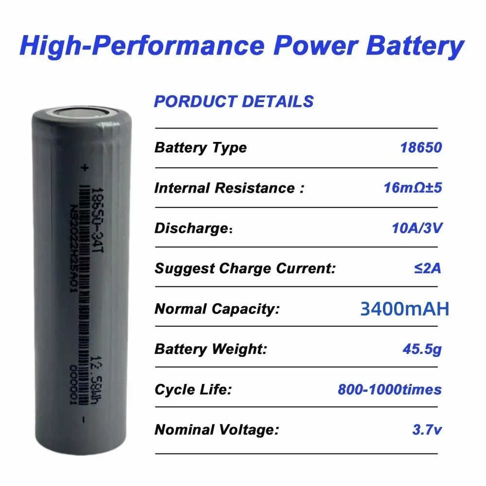 18650 แบตเตอรี่ลิเธียม 3400mAh 3.7v 25A High Power แบตเตอรี่เครื่องมือ 18650 แบตเตอรี่ชาร์จ + Charger