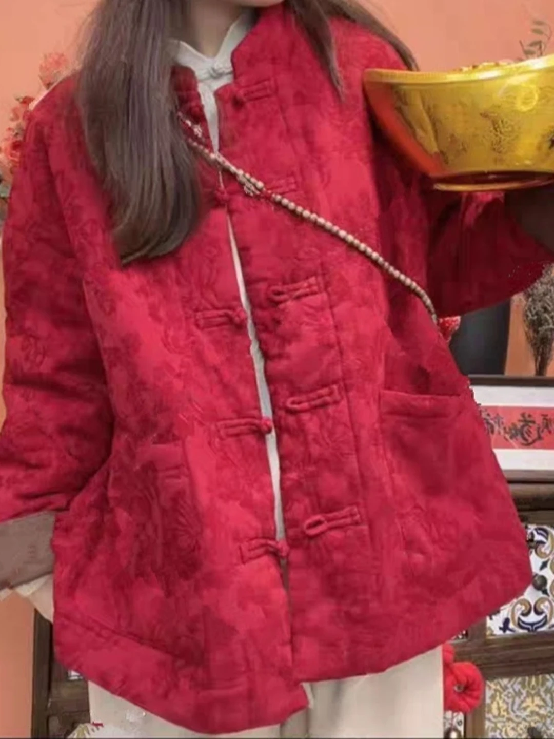 

Korean Japanese High End Thiened Cotton Jaet Women's plus Size Embroidered Inner Cotton Warmth Outerwear Coat