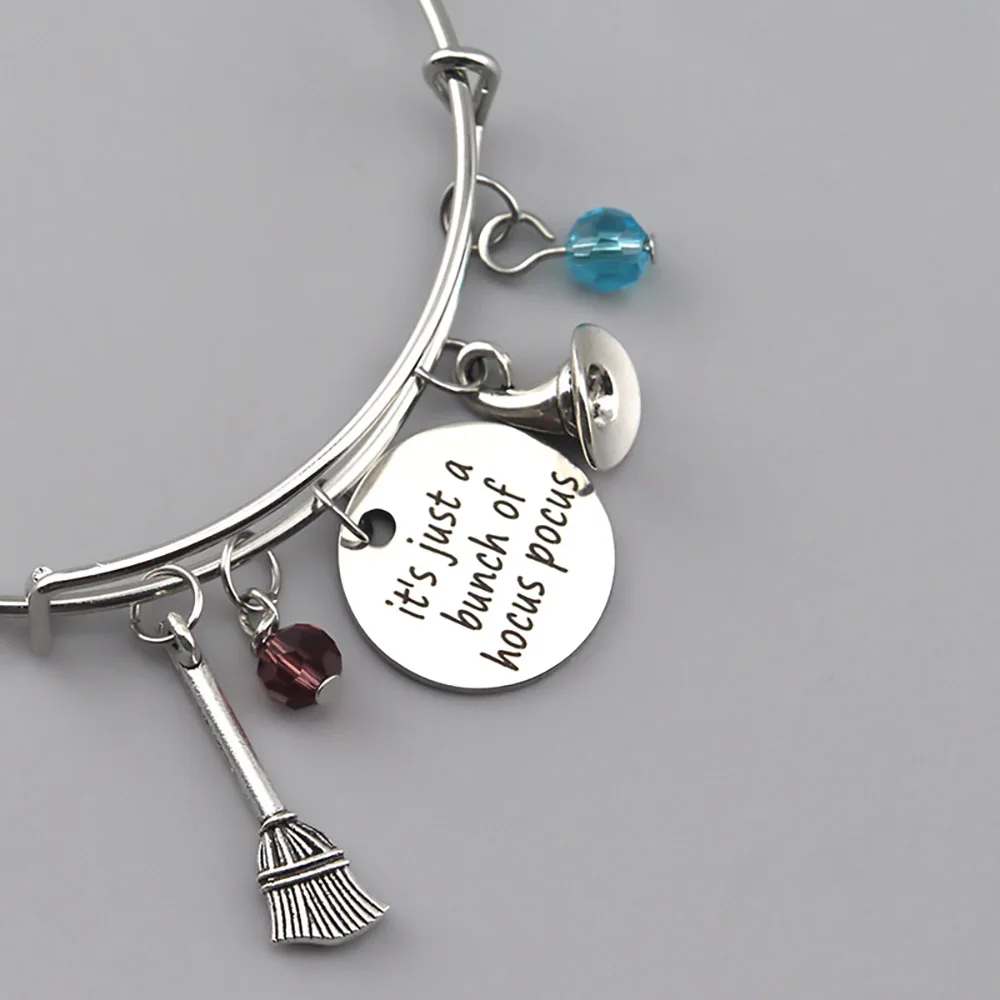 Hocus Pocus Bangle Fantasy Magic Hat Broom Model I Have Been Changed For Good Text Jewelry For Girl Gifts