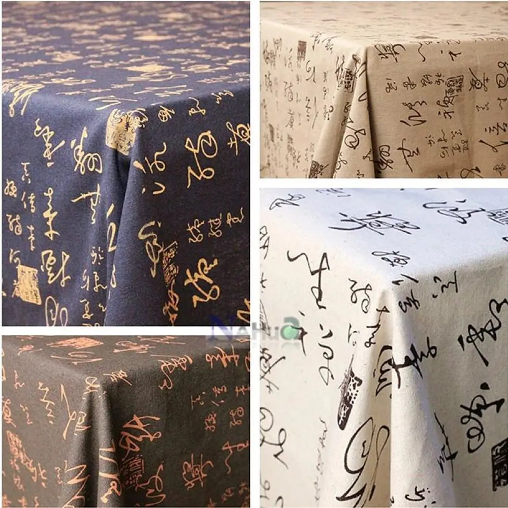 Cotton and linen calligraphy tablecloth retro coffee table cover rectangular tea table cloth Chinese ink style fabric