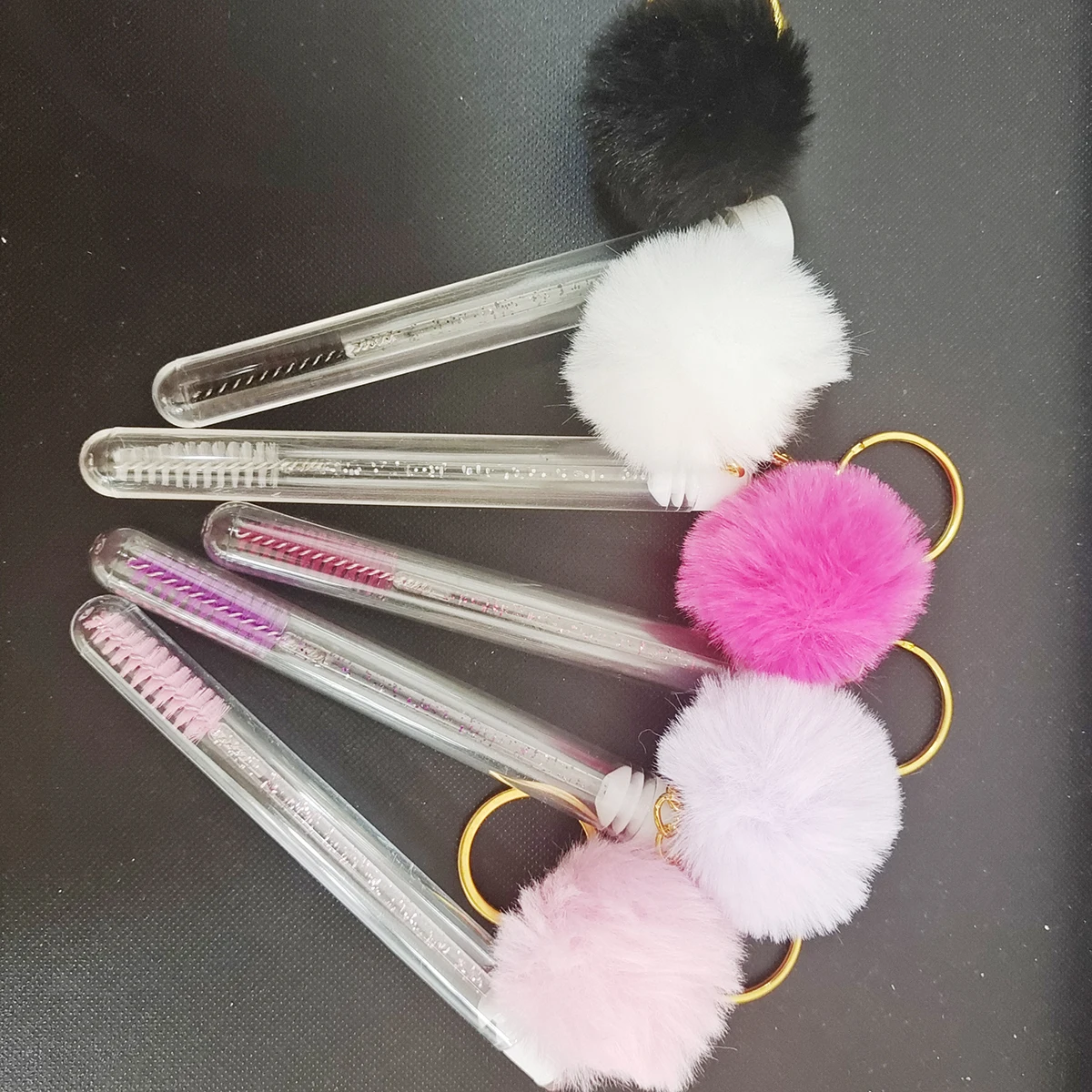 Eyelash Eyebrow Brush With Hairball Keychain Mascara Wand Reusable Lash Extension Clear Tube Makeup Tool