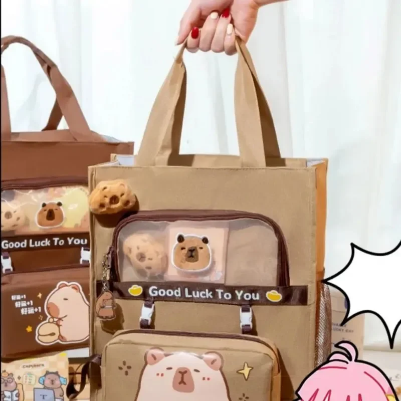 Grote Capaciteit Draagtas Schooltas Cartoon Waterdichte Capibara Handtas Zes-Laags Draagbare Studenten Tutorial Bag Studenten