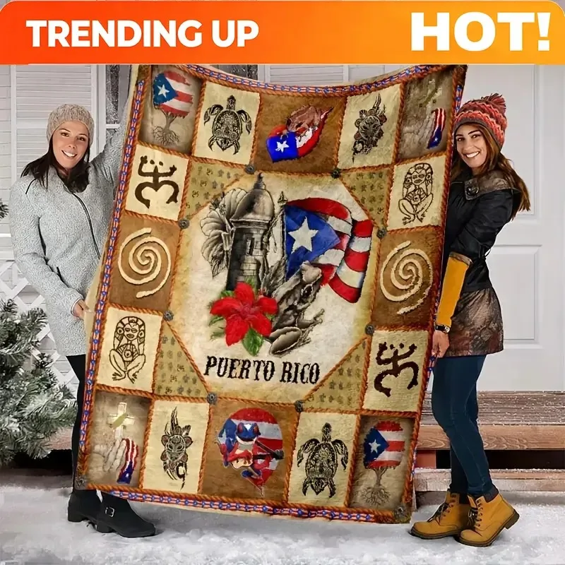Customize Puerto Rican Theme Flannelette Blanket - Polyester Comfort Blanket For Indoor And Outdoor Multipurpose Use, Warm Porta