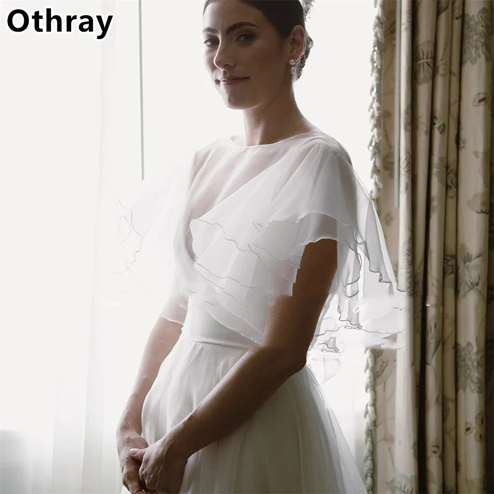 Othray-Robe de Mariée en Organza à Manches Courtes Papillon, Jupe Trapèze à Plusieurs Niveaux, Dos aux, Longueur au Sol, Patients, Quelle que soit la Collection 2024