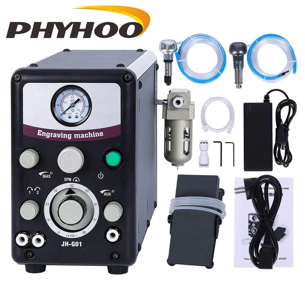 PHYHOO 110V/220V Hand Engraving Stone Setting Tools Graver Max G8 Quick Setup Jewellery Making Tools Pneumatic Engraver for ALL