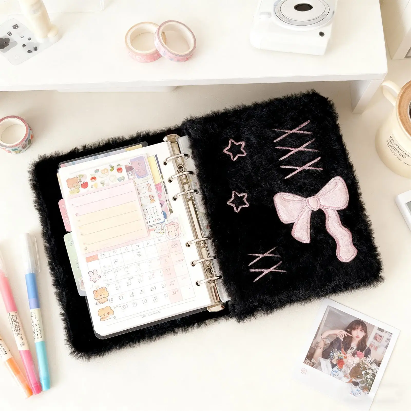 Pasta de cartão de pelúcia a6, adesivo, coleta de cartão, notebook com páginas internas, pasta de fotos portátil para recibos, bilhetes, projetos de artesanato