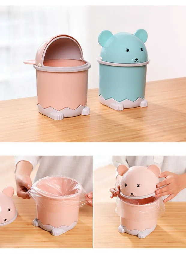 المنزل البسيطة المغطاة الكرتون سطح المكتب سلة المهملات مريحة الإبداعية سلة المهملات لغرفة المعيشة غرفة نوم المطبخ سلة ورق صغيرة #4