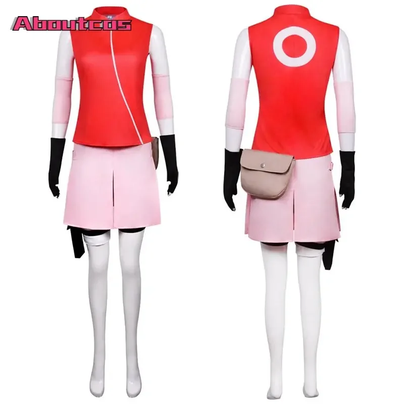 Aboutcos-Haruno Sakura Traje para Mulheres e Meninas Saia Ninja Terno Kunai Tiara Anime Acessórios para Halloween e Carnaval