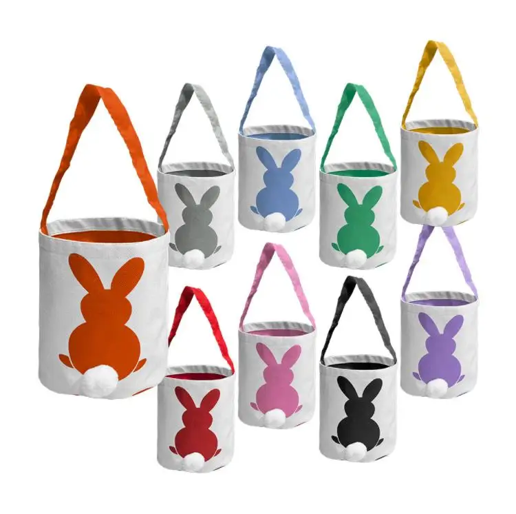 

Easter Bunny Basket Bags Cotton Linen Carrying Gift and Eggs Hunting Candy Bag Fluffy Tails Printed Rabbit Tote Bucket ni252