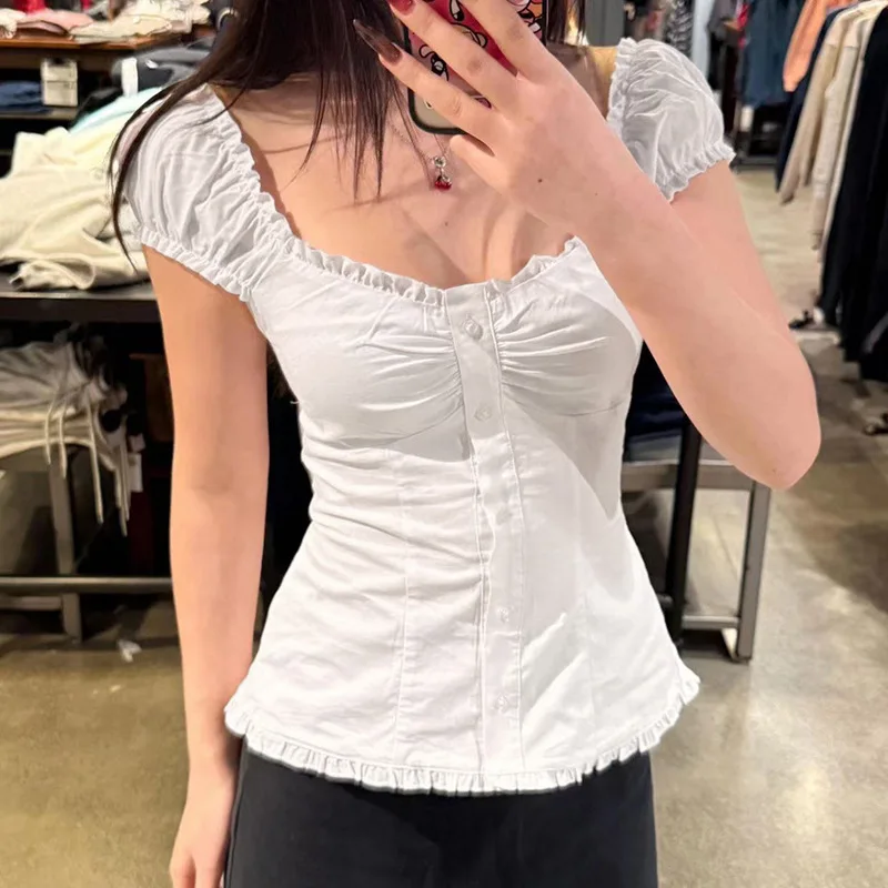 

Новая футболка с короткими рукавами в европейском и американском балетом, женская кружевная тонкая рубашка, сексуальный топ, женская одежда