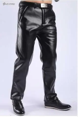 Trendy Men Leather Pants Fashion PU Leather Trousers Plus Size Straight Casual Motorcycle Pants Men\'s Streetwear