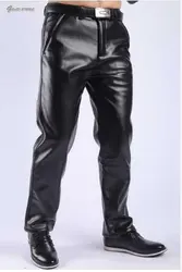 Trendy Men Leather Pants Fashion PU Leather Trousers Plus Size Straight Casual Motorcycle Pants Men's Streetwear