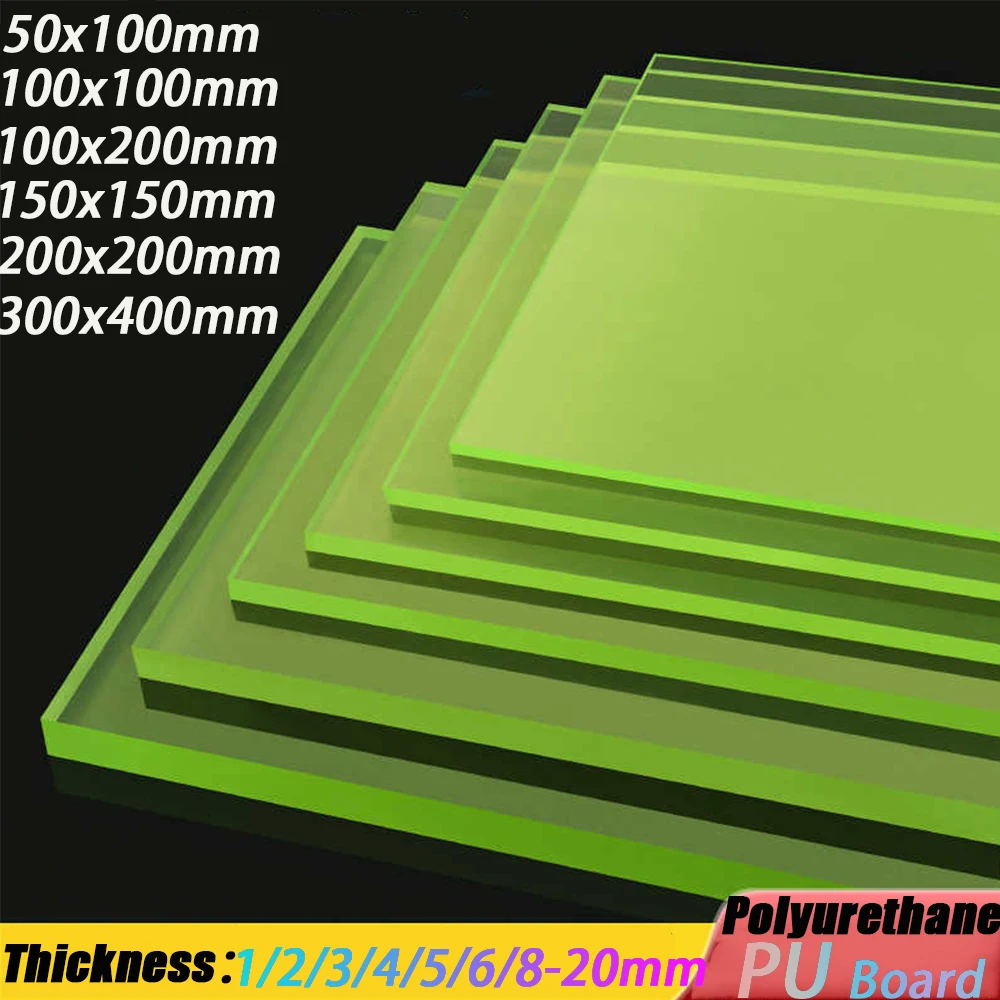 1Pcs Thickness 1 to 20mm High Elasticity PU Polyurethane Sheet Translucent Yellow-Green Plate 100x100 150x150 200x200 250x250mm