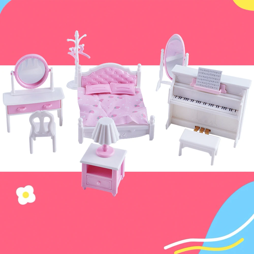 SENGTONGLE-E02 مجموعة غرف النوم دمية أثاث مصغر التظاهر اللعب بيت الدمية اكسسوارات للهدايا صبي فتاة