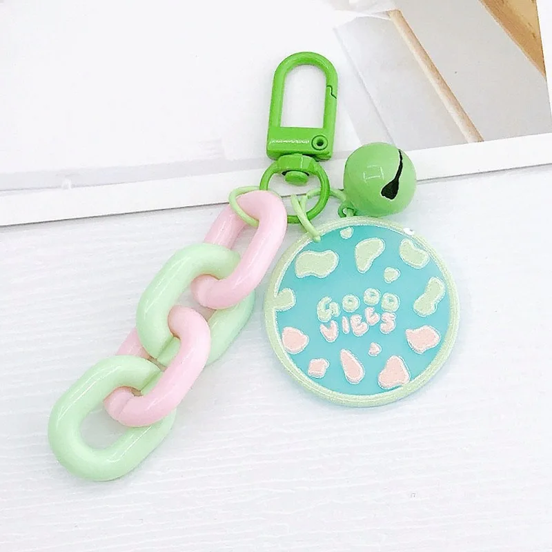 15pcs Resin Heart Pendant Keychain With Bell Creative Women Colorful Plastic Link Chain Key Ring Earphone Case Bag Accessories