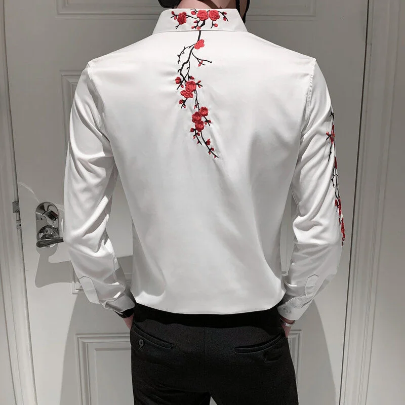 Social Fashion Casual Shirt Smoking Men Shirt 2022 Trend Brand High Quality Flower Embroidery Men's Shirts Slim Formal Clothing