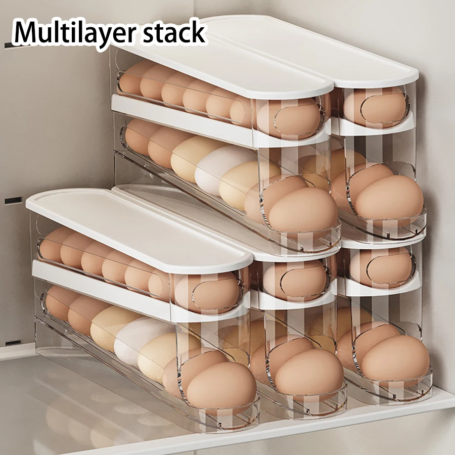 

Bilayer Fridge Egg Storage Box Automatic Rolling Eggs Holder Rack Ladder Style Refrigerator Eggs Dispenser Egg Organizer tools