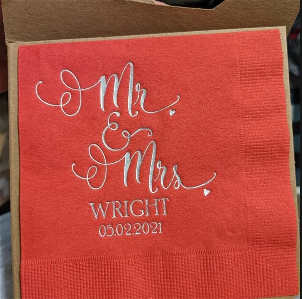 Scripty Mr. and Mrs. Wedding Napkins Personalized Set of 100 Reception Supplies Bridal Modern