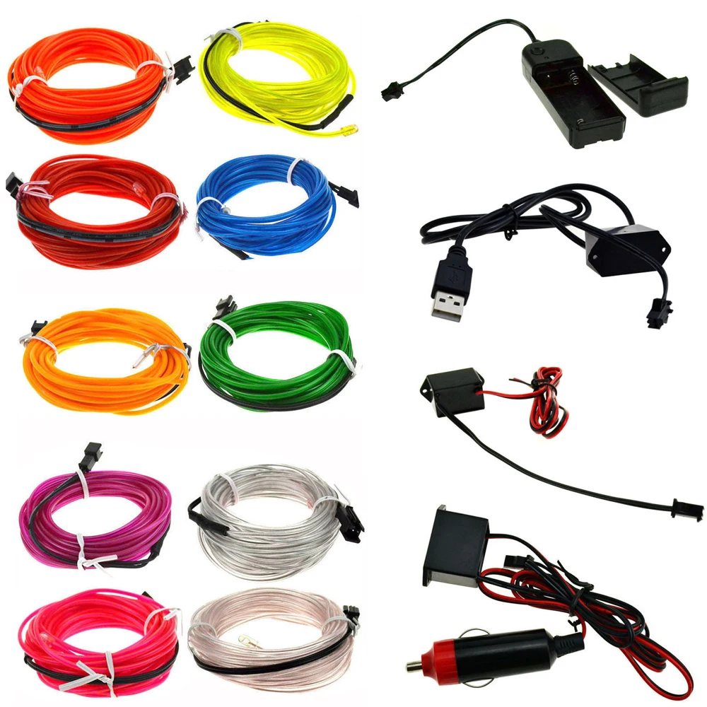 EL Wire 5m 4m 3m 2m 1m LED Strip Elastyczna neonowa lina 5V 3V 12V Wodoodporna lina do samodzielnego montażu samochodu Impreza Pokój Odzież Dekoracja domu
