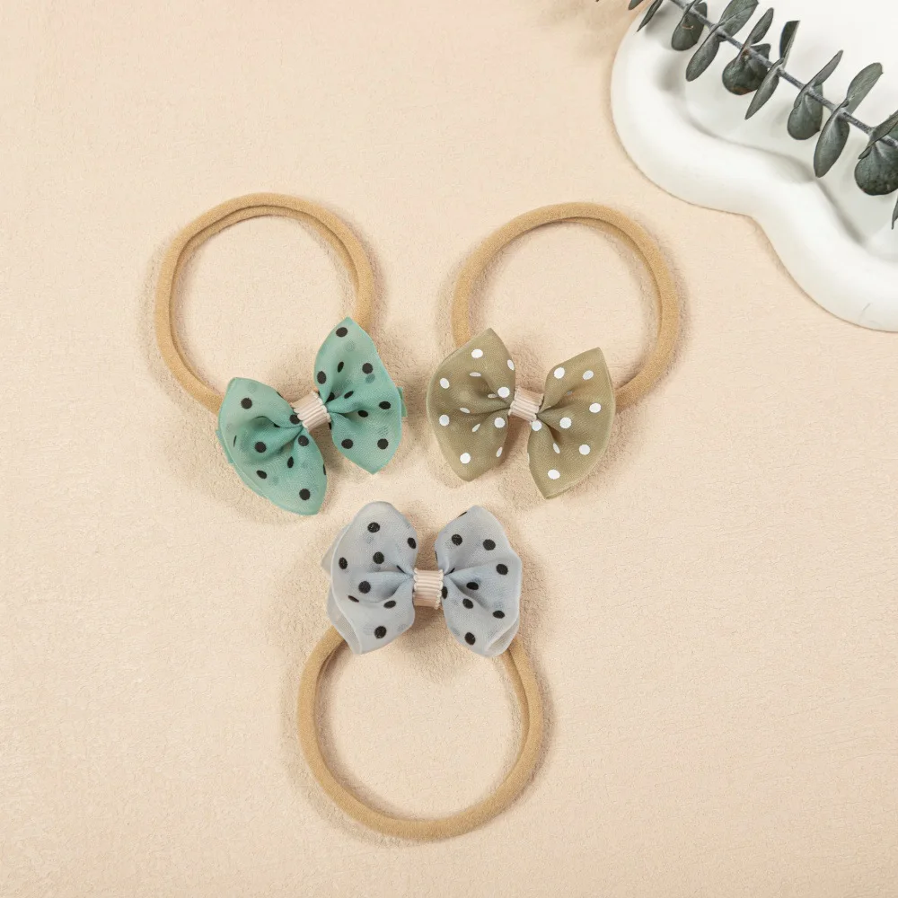 

6pcs/lot Dot Bow Headband for baby girls Hair Accessories Girl Mesh Bowknot Nylon Band Soft Elastic Newborn Infant Headwear