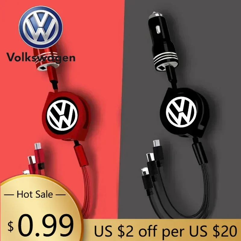

For VOLKSWAGEN VW Car Phone 3in1 Type C Micro USB Cable Charge for Volkswagen Touran MK5 Passat MK7 MK4 Polo Golf Jetta Tiguan B