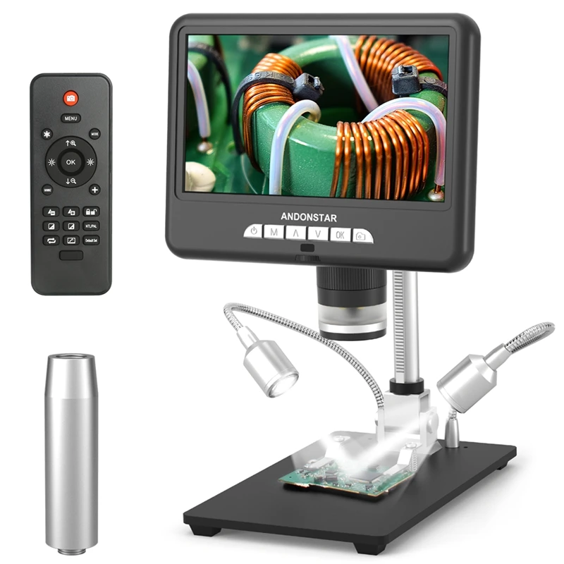 Dual Screen HDMI Digital Microscope 7" LCD Long Object Distance 3D Rotate Magnifier for Coins SMT PCB Soldering Repair PC Output