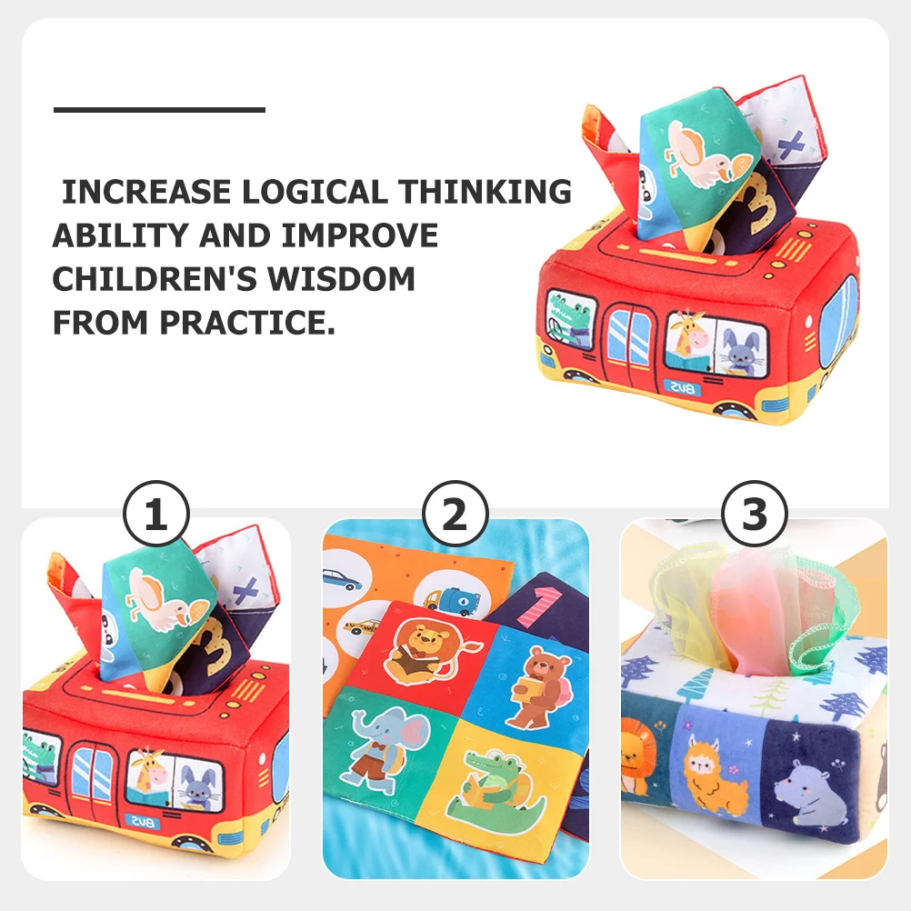Scatola per fazzoletti in tessuto Esercitatore per mani per neonati Strumento di illuminazione per puzzle di riconoscimento della forma colorata per stimolazione sensoriale dei neonati