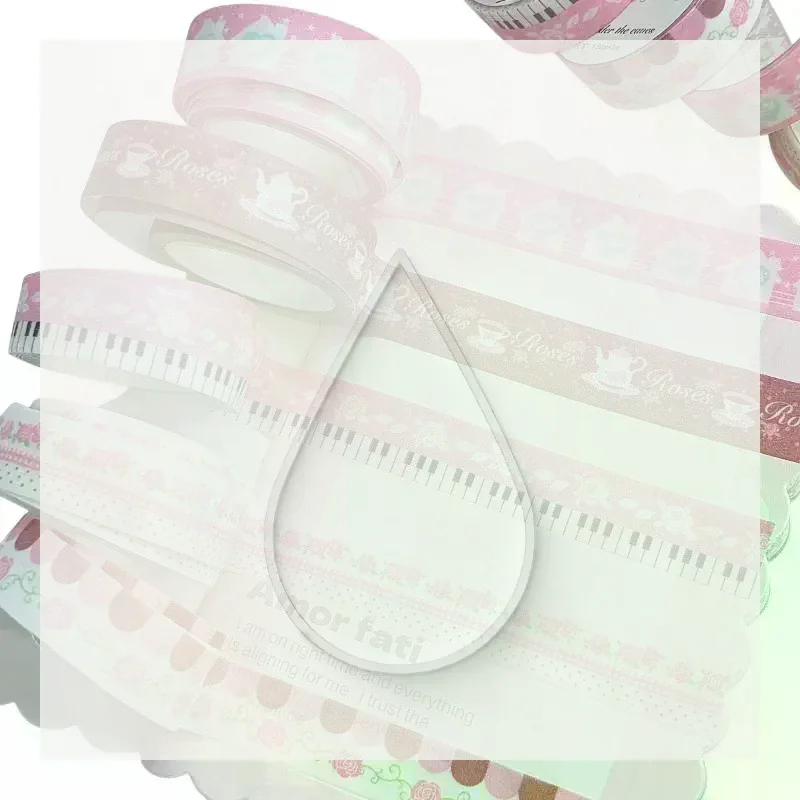 Decorative Masking Tape Shiny Pink Rose Piano Print for Holiday Decor Journal DIY Scrapbooking Craft Supplies