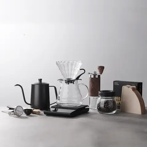 4~10 पीस पोर ओवर कॉफ़ी सेट कॉफ़ी बीन ग्राइंडर हॉट वाटर ड्रिप केटल कॉफ़ी पॉट आउटडोर ट्रैवल वाइल्डरनेस किट गिफ्ट बॉक्स के साथ 10 best sales कॉफी किट - №9