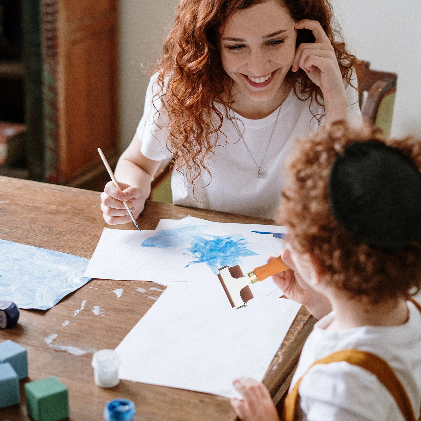 Rolo de impressão, aplicador de tinta de rolo de borracha de madeira confortável para aplicação de tinta suave, materiais de arte