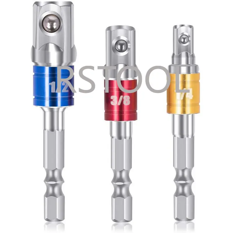 3pcs Impact Grade Socket Adapter Extension Set 1/ 4" 3/ 8" 1/ 2" Drive Socket to Drill Adapter Power Drill Into Nut Driver