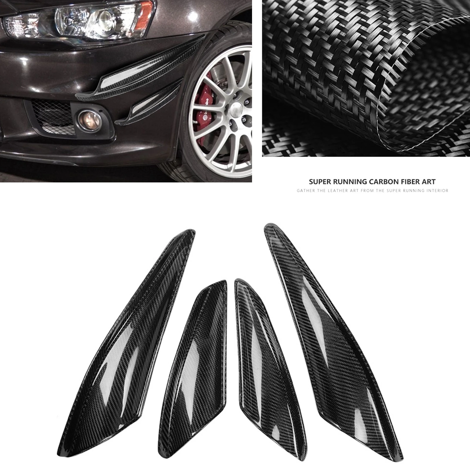 For Mitsubishi Lancer Evolution X EVO 10 2008-2016 Sedan 4-Door  Car Front Bumper Side Spoiler Canards Air Vent Trim