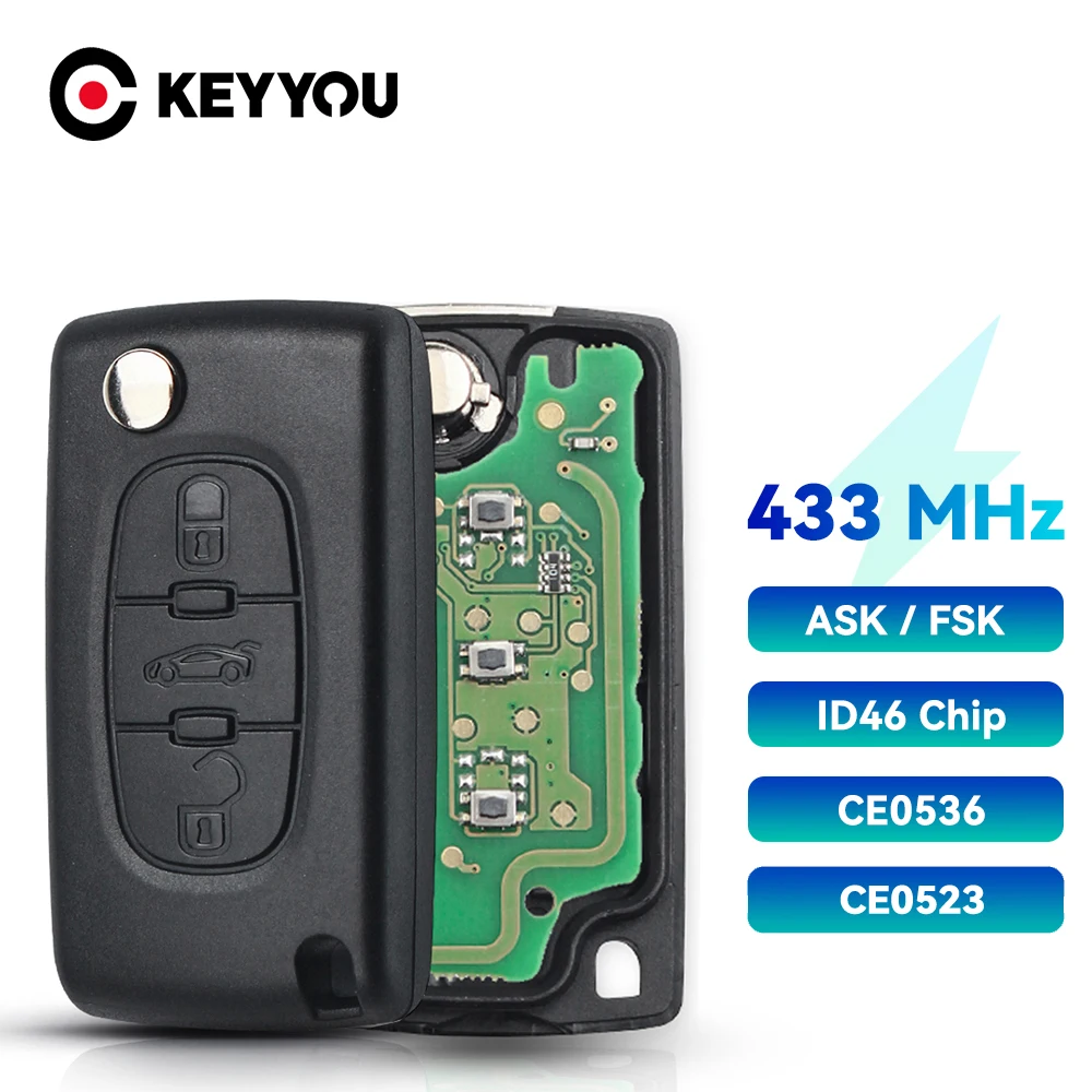 

KEYYOU For CITROEN C1 C2 C3 C4 C5 Berlingo Picasso Remote Control Alarm CE0536 CE523 HU83 VA2 For Peugeot 106 3 Buttons Car Key