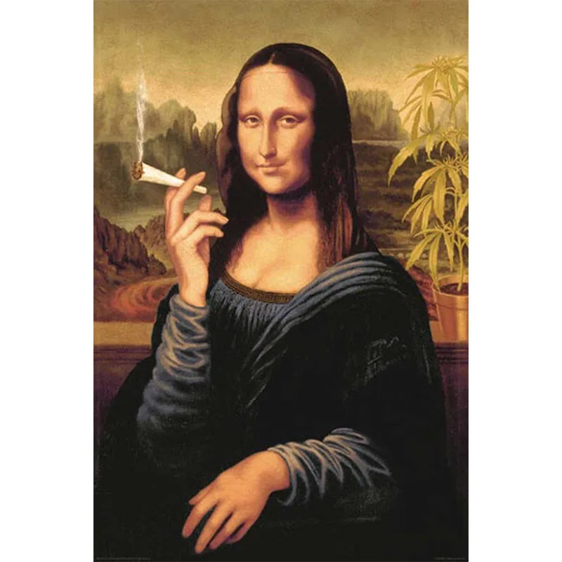 Novelty Print Your Own Picture On Room Wall Mona Lisa Smoking Joint Canvas Poster Wall Poster By 27x40cm