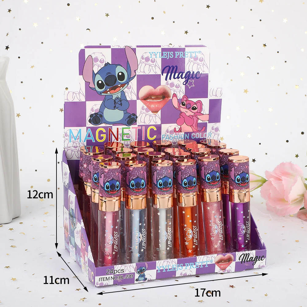 24 ชิ้นน่ารักการ์ตูน Shiny Lip Oil ชุดลิปกลอสผู้หญิงกันน้ํา Long Lasting Natural Moisturizing Lips แต่งหน้าของขวัญ Party