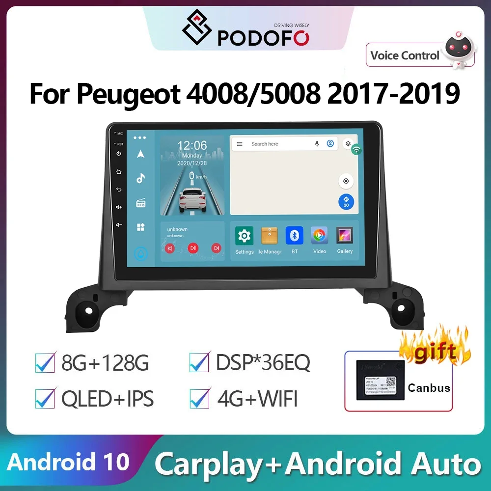 

Podofo 2Din Android12 Car Radio Multimidia Video Player For Peugeot 4008/5008 2017-2019 GPS Navigation 2din Carplay Auto Stereo